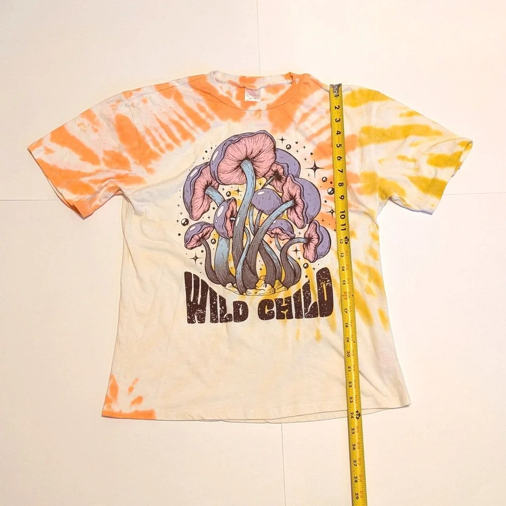 No Boundaries Wild Child Mushroom Tie Dye Graphic Tee Juniors M 7-9 Orange